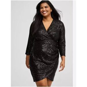 Torrid Size 2 Black Sequin Wrap Dress Long Sleeve Plus Size Party Cocktail